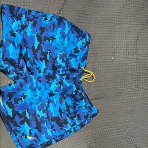 Blue shark Camo Swim Trunks with Yellow Drawstring